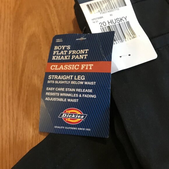Dickies Khaki Pants Boys Flat Front Classic Fit 20 Husky Adjustable Waist Black - Picture 6 of 8